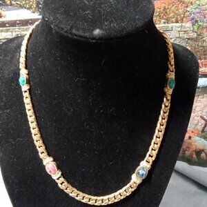 Vintage Gold Tone Necklace with 4 Stones